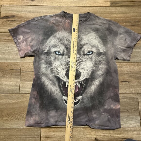 The Mountain Wolf Face Graphic T Shirt Adult SZ LARGE Gray Tie Dye Wildlife 2014 - Picture 7 of 9
